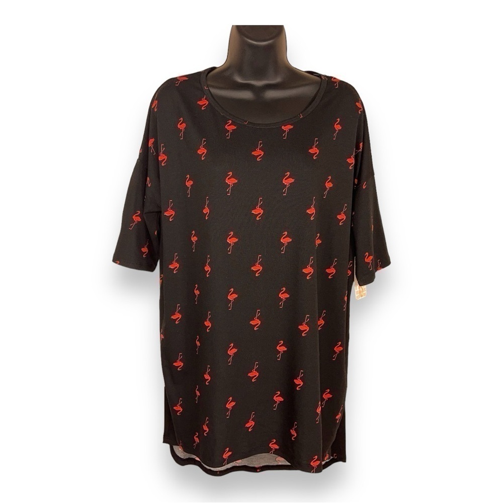 NEW XS LULAROE BLACK PINK FLAMINGO TEE IRMA STYLE OVERSIZED FLORIDA TUNIC